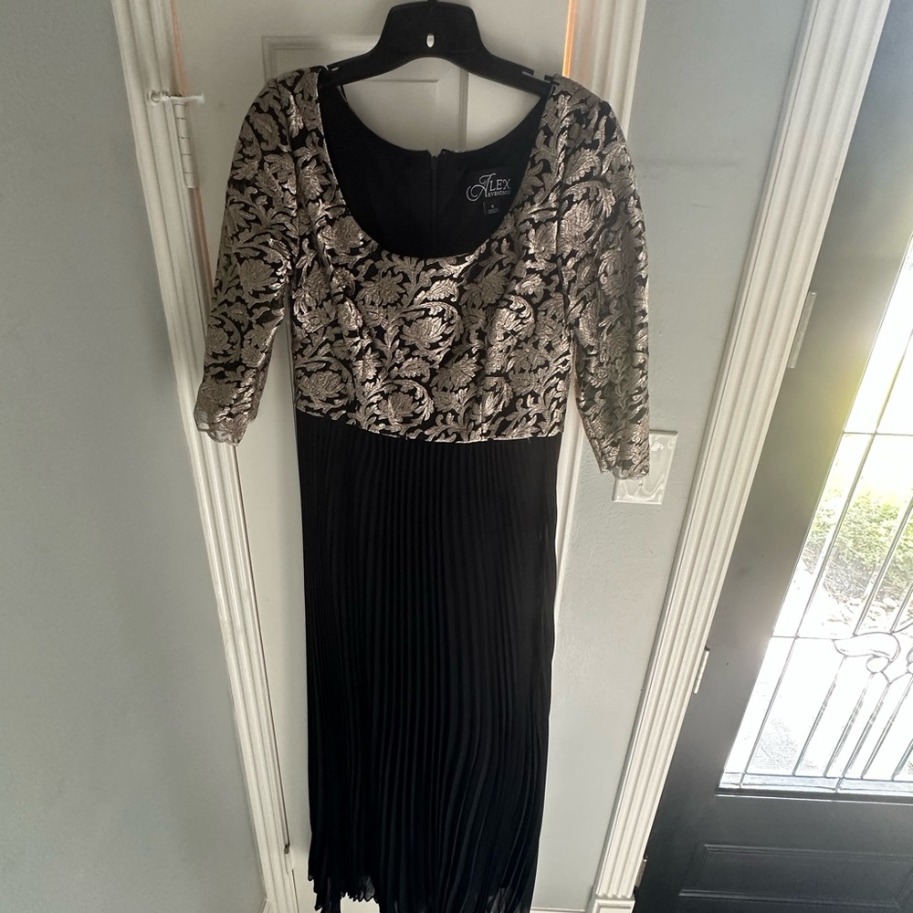 Alex Evenings Black and Metallic Long Sleeve Dress